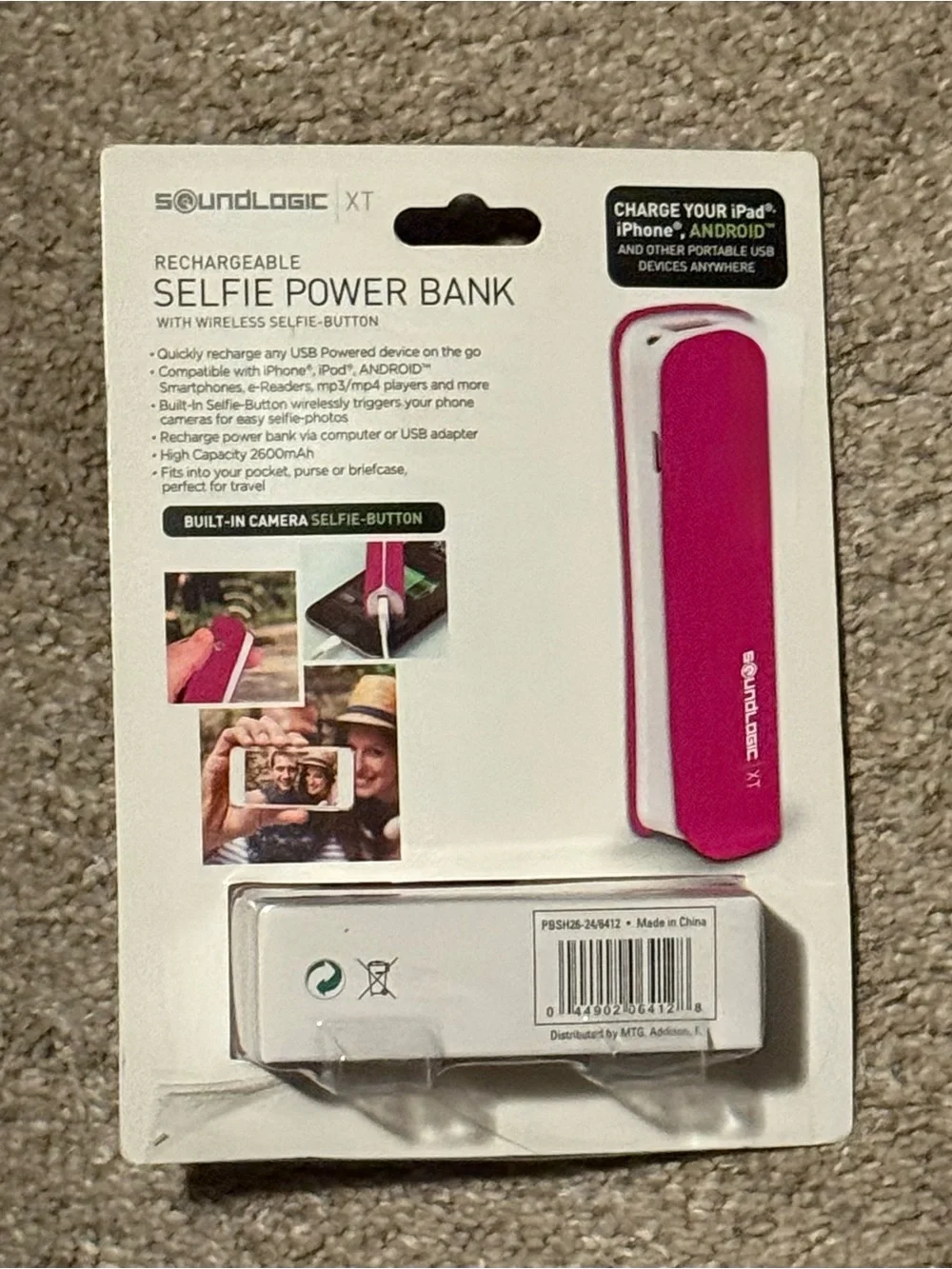 Rechargeable Selfie Power Bank - Pink